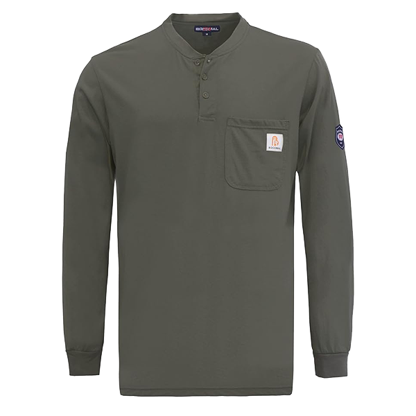 BOCOMAL FR Henley Shirt - 100% Cotton Flame Resistant CAT2 Work Shirt